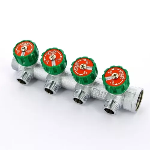 Коллектор FAR FK 3824 3412TP регулирующий проходной ВР-НР 3/4"х1/2" с 4 отводами
