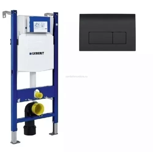 Инсталляция для унитаза Geberit Duofix DELTA UP100 111.170.00.1 с креплением + кнопка смыва Geberit Delta 51 115.105.DW.1 черная глянцевая (Геберит)