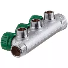 Коллектор регулирующий проходной ВР-НР 3/4"х1/2" с 3 отводами, Эконом Коллектор регулирующий проходной ВР-НР 3/4"х1/2" с 3 отводами, Эконом