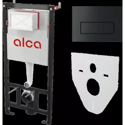Инсталляция для унитазов Alcaplast AM101/1120-4:1 RU M578-0001 4 в 1 с черной кнопкой смыва и шумоизоляцией