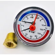 Термоманометр аксиальный 63мм на 10 бар "(0℃ - 120℃) Y-63T-10
