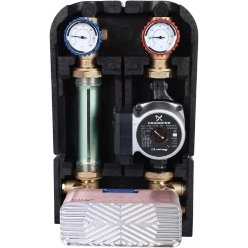 Насосная группа Италия с теплообменником 34 пластины,с насосом Grundfos UPSO 25-65 в теплоизоляции (арт. SDG-0038-342502)