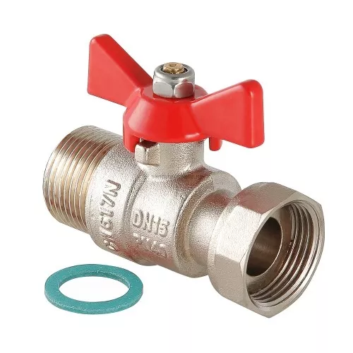 Кран шаровой латунный Valtec 3/4 ВР(г) х 3/4 НР(ш) проходной бабочка с накидной гайкой прямой (VT.260.N.0505)