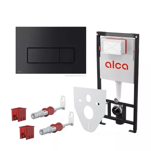 Инсталляция для унитазов Alcaplast AM101/1120-4:1 RU M578-0001 4 в 1 с черной кнопкой смыва и шумоизоляцией
