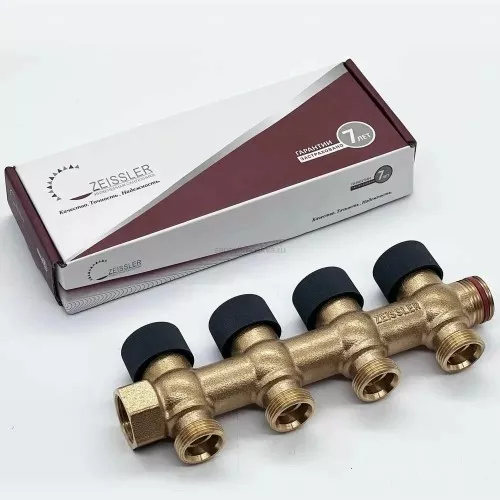 Регулирующий проходной коллектор Zeissler 3/4"х3/4" с 4 отводами ZSc.403.0504E