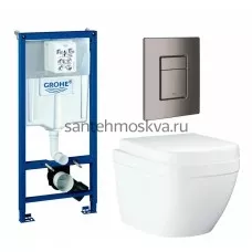 Инсталляция GROHE Rapid SL 38772001, с кнопкой смыва никель матовый 38732EN0 + Унитаз подвесной GROHE Euro Ceramic 39206000