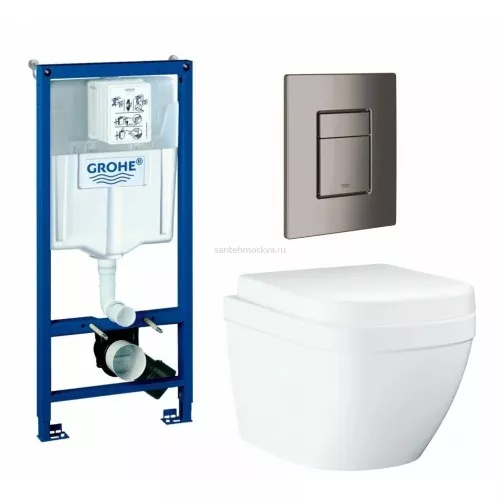 Инсталляция GROHE Rapid SL 38772001, с кнопкой смыва никель матовый 38732EN0 + Унитаз подвесной GROHE Euro Ceramic 39206000
