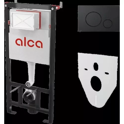 Инсталляция для унитазов Alcaplast AM101/1120-4:1 RU M678-0001 4 в 1 с черной кнопкой смыва и шумоизоляцией