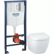 Инсталляция GROHE Rapid SL 38772001, с кнопкой смыва + Унитаз подвесной GROHE Euro Ceramic 39206000 Инсталляция GROHE Rapid SL 38772001, с кнопкой смыва + Унитаз подвесной GROHE Euro Ceramic 39206000