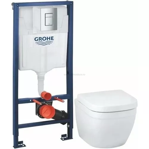 Инсталляция GROHE Rapid SL 38772001, с кнопкой смыва + Унитаз подвесной GROHE Euro Ceramic 39206000