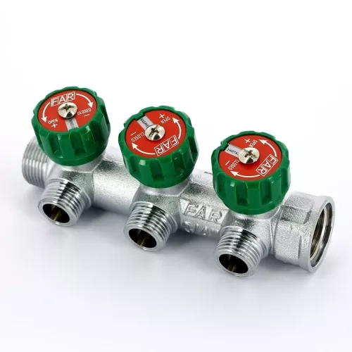 Коллектор FAR FK 3822 3412TP регулирующий проходной ВР-НР 3/4"х1/2" с 3 отводами