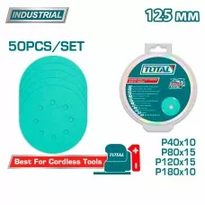 Набор шлифовальных кругов 125 мм P40, P80, P120, P180 TOTAL TAC125050 (50 штук) Набор шлифовальных кругов 125 мм P40, P80, P120, P180 TOTAL TAC125050 (50 штук)