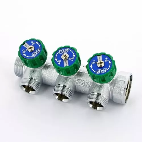 Регулирующий проходной коллектор FAR ВР-НР 1"х3/4" с 3 отводами FK 3822 134 (EUR) (Фар)
