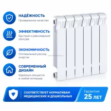 Радиатор биметаллический Mon. 350 - 6 секций c боковым подключением Радиатор биметаллический Mon. 350 - 6 секций c боковым подключением