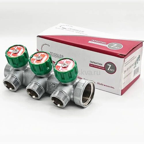 Регулирующий проходной коллектор Zeissler 1" х 3/4" с 3 отводами ZSc.401.0603NE