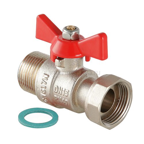 Кран шаровой латунный Valtec 3/4 ВР(г) х 3/4 НР(ш) проходной бабочка с накидной гайкой прямой (VT.260.N.0505)