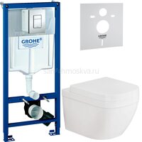 Инсталляция GROHE Rapid SL 38775001, 4 в 1 с кнопкой смыв + Унитаз подвесной GROHE Euro Ceramic, 39206000