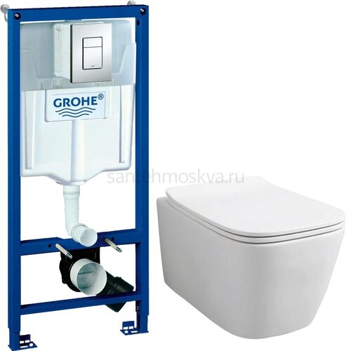 Инсталляция Grohe Rapid SL 38772001, 3 в 1 с кнопкой смыва + унитаз Ganzer GZ19322