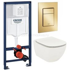 Инсталляция GROHE Rapid SL 38772001, с кнопкой смыва золото матовое 38732GN0 + Унитаз Tece TECEspring Model R 9700998 безободковый, с сиденьем микролифт