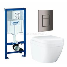 Инсталляция GROHE Rapid SL 38772001, с кнопкой смыва никель матовый 38732EN0 + Унитаз подвесной GROHE Euro Ceramic 39206000