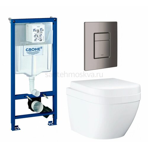 Инсталляция GROHE Rapid SL 38772001, с кнопкой смыва никель матовый 38732EN0 + Унитаз подвесной GROHE Euro Ceramic 39206000
