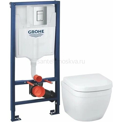Инсталляция GROHE Rapid SL 38772001, с кнопкой смыва + Унитаз подвесной GROHE Euro Ceramic 39206000