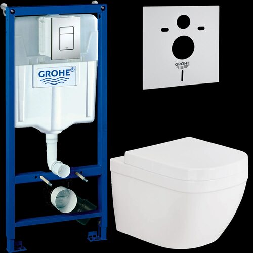 Инсталляция GROHE Rapid SL 38775001, 4 в 1 с кнопкой смыв + Унитаз подвесной GROHE Euro Ceramic, 39206000