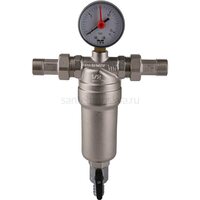 Фильтр с манометром TIEMME 1/2 со сгонами, с латунной колбой, промывной Фильтр с манометром TIEMME 1/2 со сгонами, с латунной колбой, промывной