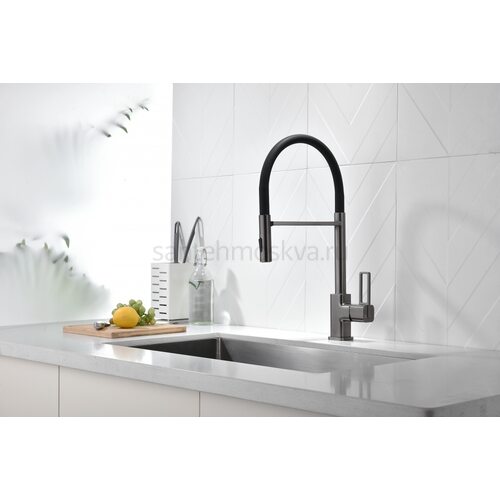 12127-QC Смеситель для кухни с гиб. МАГНИТ. изливом (ГРАФИТ+ЧЕР.) (10/1шт)