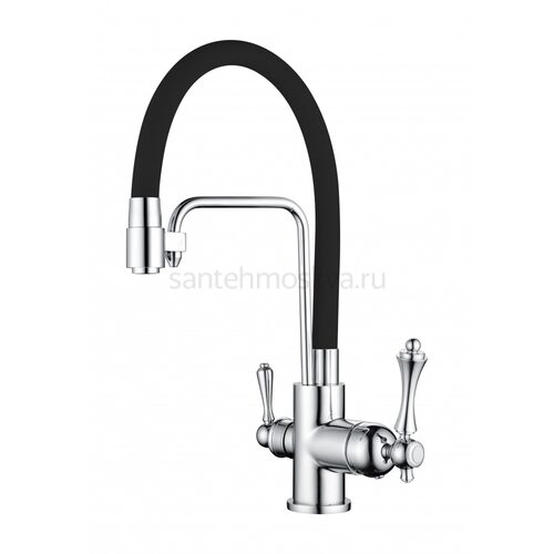 77025-C Смес. для кухни с гибким шлангом и под фильтр (ЧЕРНЫЙ) (10/1шт)