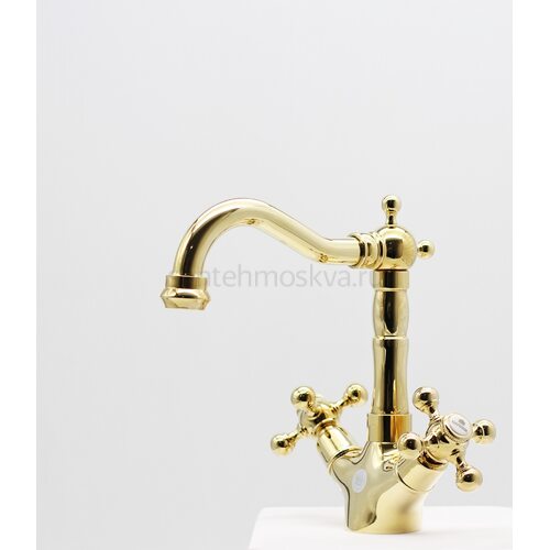 09112-E Смеситель двухвент. для умыв. (ЗОЛОТО) (10/1шт)