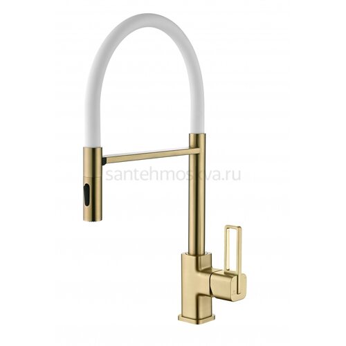 12127-SF Смеситель для кухни с гиб. МАГНИТ. изливом (матовое золото+БЕЛЫЙ.) (10/1шт)
