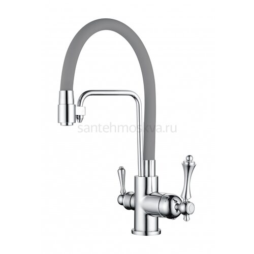 77025-H Смес. для кухни с гибким шлангом и под фильтр (СЕРЫЙ) (10/1шт)