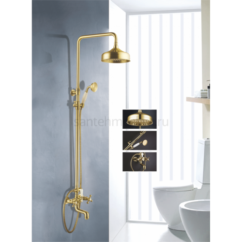 09061-E Двухвен. душевой релинг ЗОЛОТО (4/1шт) Л/К