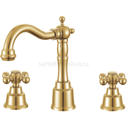 09114-E Смеситель на борт раковины (3-отв, ЗОЛОТО) (10/1шт)