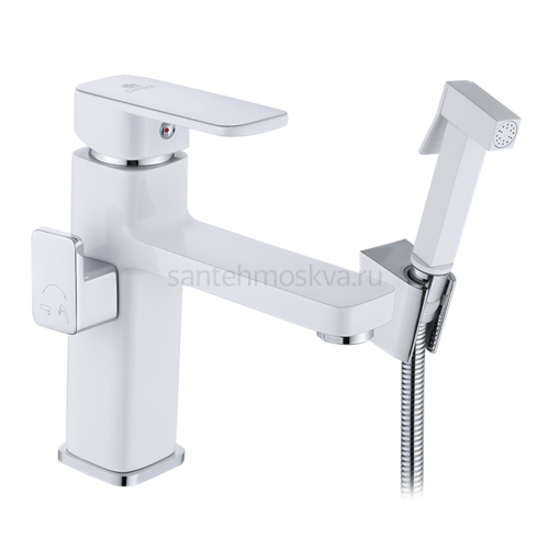 12053-F Смеситель для умыв. с под. гиг. лейки (БЕЛЫЙ) (10/1шт) Л/К