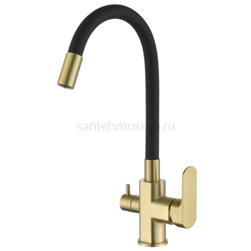 06127-S Смеситель для кухни с гиб. изл. и под. фильтра (матовое золото) (10/1шт)