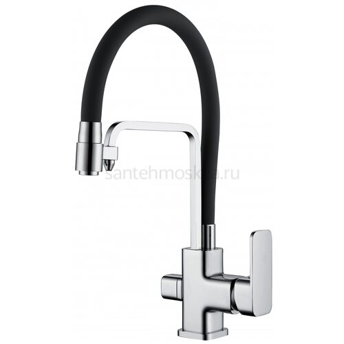 12026-C Смес. для кухни с гибким шлангом и под фильтр (ЧЕРНЫЙ) (10/1шт) Л/К