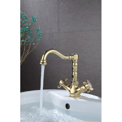 15113-E Смеситель двухвент. для умыв. (ЗОЛОТО) (10/1шт)