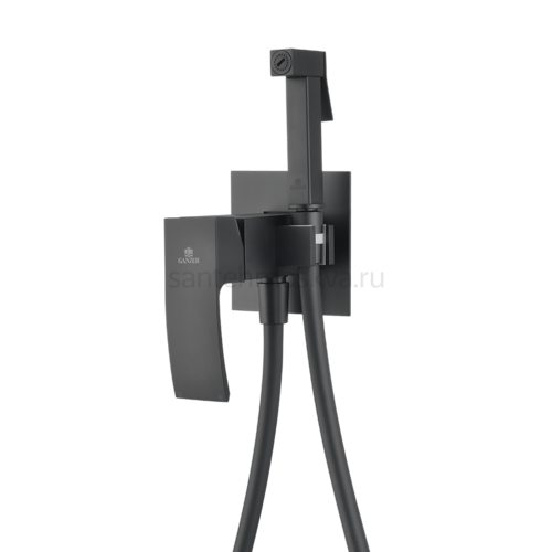 44157-C Смеситель встраиваемый с ГИГ. душем (ЧЕРНЫЙ) (10/1шт)