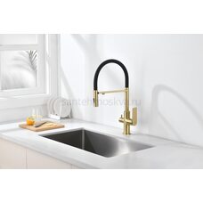 GZ07127-S Смеситель для кухни с гиб МАГ. изл. и под. фильт. (матовое золото+ЧЕР.) GZ07127-S Смеситель для кухни с гиб МАГ. изл. и под. фильт. (матовое золото+ЧЕР.)