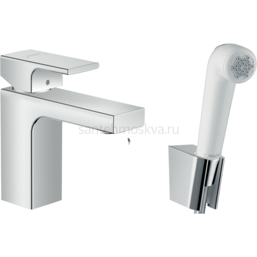 Смеситель для раковины hansgrohe Vernis Shape 100 без сливного гарнитура, с гигиеническим душем 71216000, хром