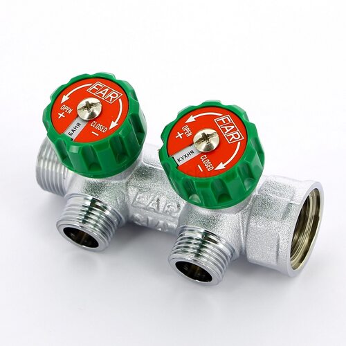 Коллектор FAR FK 3821 3412TP регулирующий проходной ВР-НР 3/4"х1/2" с 2 отводами