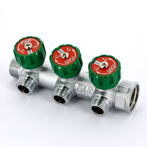 Коллектор FAR FK 3822 3412TP регулирующий проходной ВР-НР 3/4"х1/2" с 3 отводами