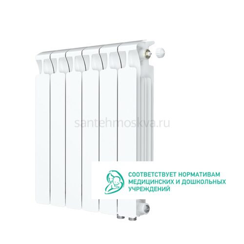 Радиатор биметаллический Rifar Monolit 500 Ventil VR - 6 секций c нижним правым подключением (Рифар)