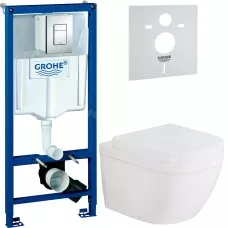 Инсталляция GROHE Rapid SL 38775001, 4 в 1 с кнопкой смыв + Унитаз подвесной GROHE Euro Ceramic, 39206000 Инсталляция GROHE Rapid SL 38775001, 4 в 1 с кнопкой смыв + Унитаз подвесной GROHE Euro Ceramic, 39206000