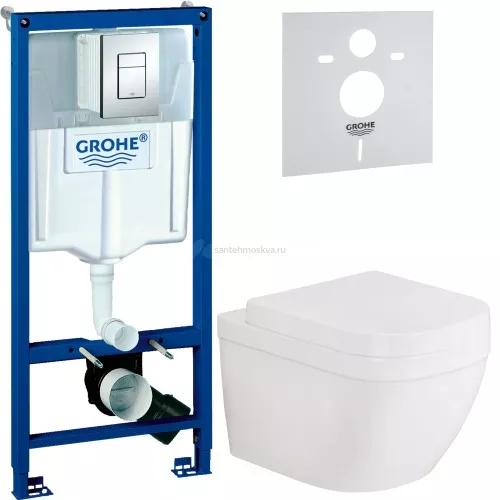 Инсталляция GROHE Rapid SL 38775001, 4 в 1 с кнопкой смыв + Унитаз подвесной GROHE Euro Ceramic, 39206000