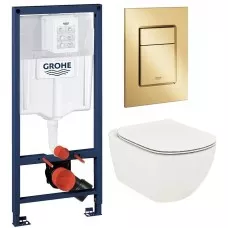 Инсталляция GROHE Rapid SL 38772001, с кнопкой смыва золото матовое 38732GN0 + Унитаз spring Model R 9700998 безободковый, с сиденьем микролифт Инсталляция GROHE Rapid SL 38772001, с кнопкой смыва золото матовое 38732GN0 + Унитаз spring Model R 9700998 безободковый, с сиденьем микролифт