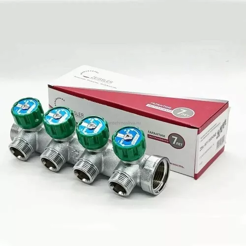 Регулирующий проходной коллектор Zeissler 1" х 3/4" с 4 отводами ZSc.401.0604NE