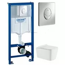 Инсталляция Grohe Rapid SL 38721001, 3 в 1 с кнопкой смыва + унитаз BelBagno Due безободковый, BB3103CHR/SC